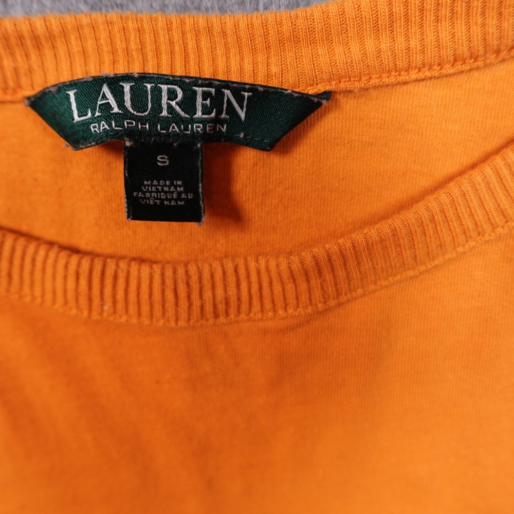 Ralph Lauren Top Womens Small Long Sleeve Ruffle Cuff Gold Button Crew Neck - Picture 3 of 11